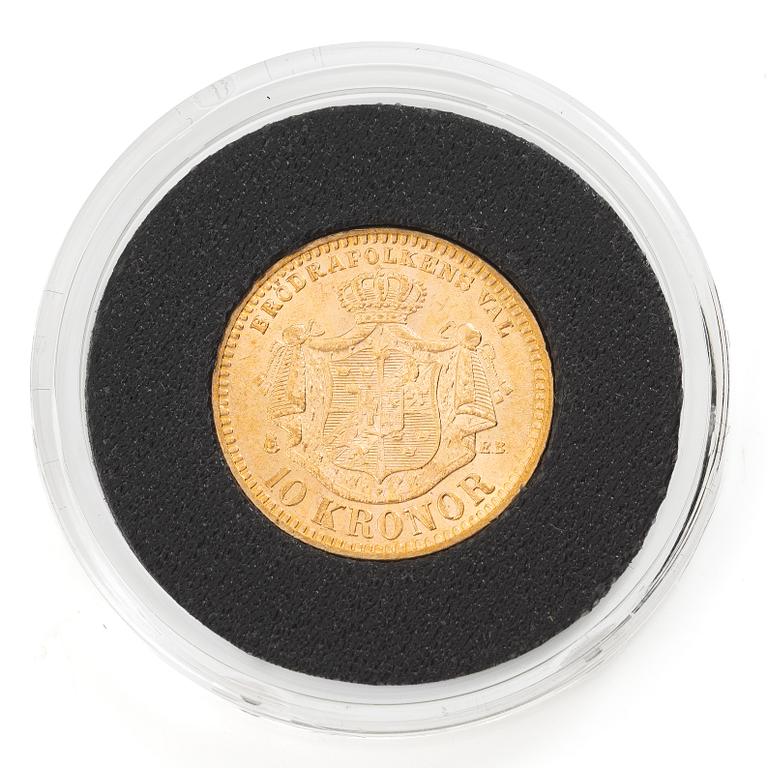 Guldmynt, Sverige, Oscar II, 10 kronor, 1901.