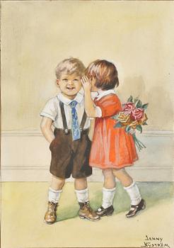 JENNY NYSTRÖM, akvarell med täckvitt, sign.