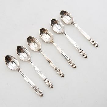 Johan Rohde, spoons 12 pcs "Konge/Achorn" sterling silver for Georg Jensen after 1945.
