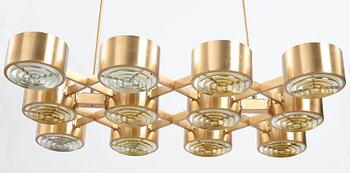 Hans-Agne Jakobsson, A Hans Agne Jakobsson twelve light brass chandelier, model T 363/12, Markaryd, Sweden 1960-70's.