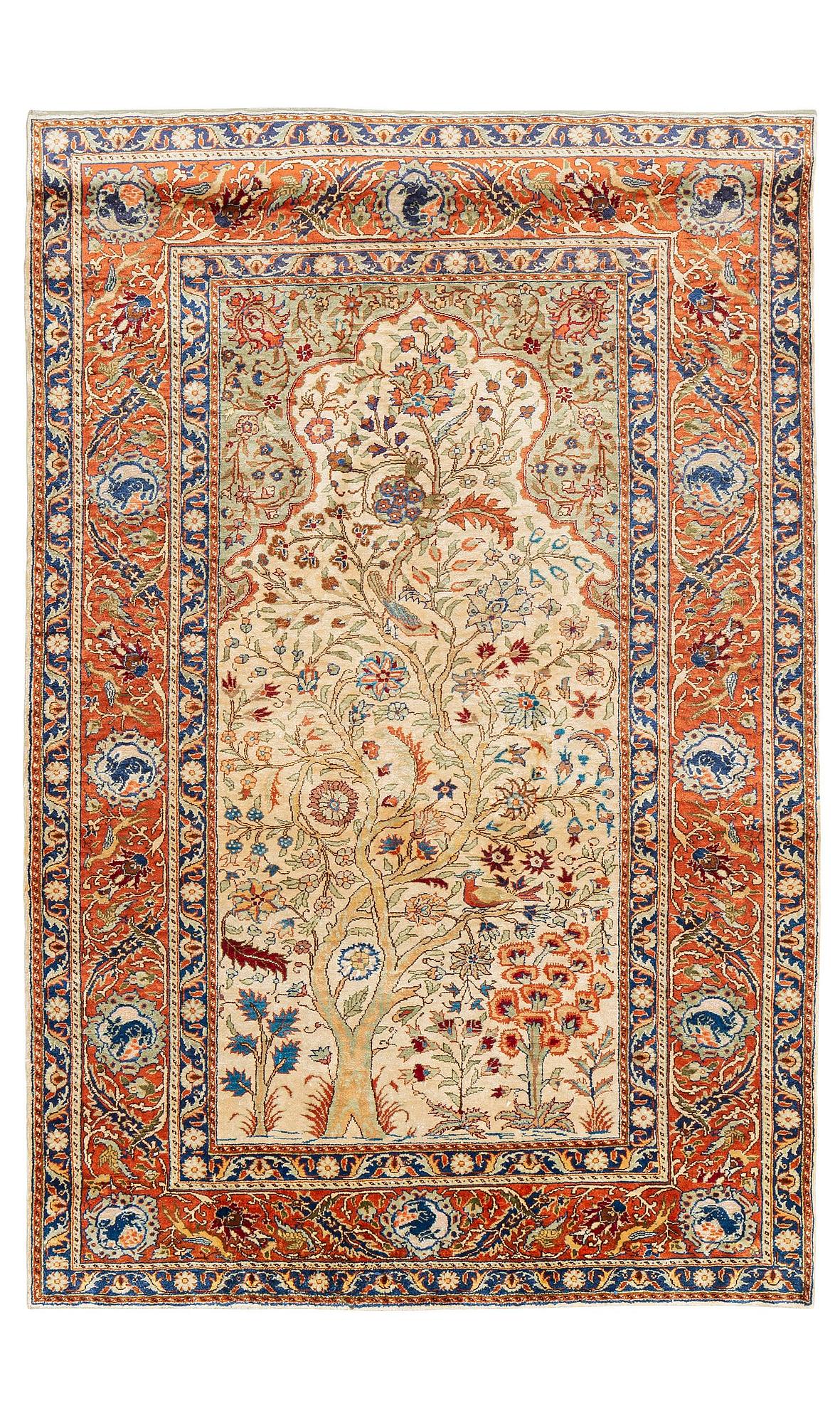 A semi-antique silk and metall Kayseri rug, c. 147 x 96 cm.