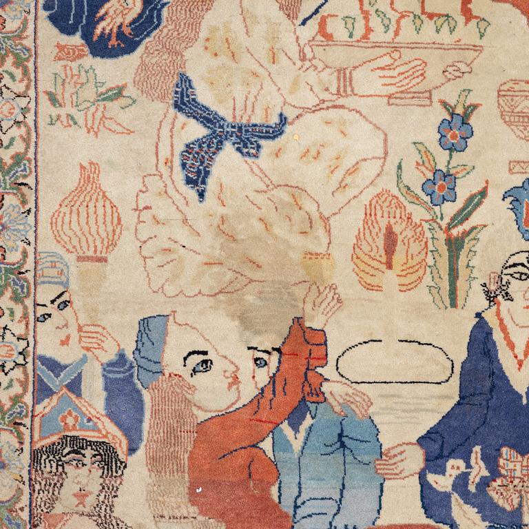 Matta, Täbriz, figural, signerad, ca 171 x 118 cm.
