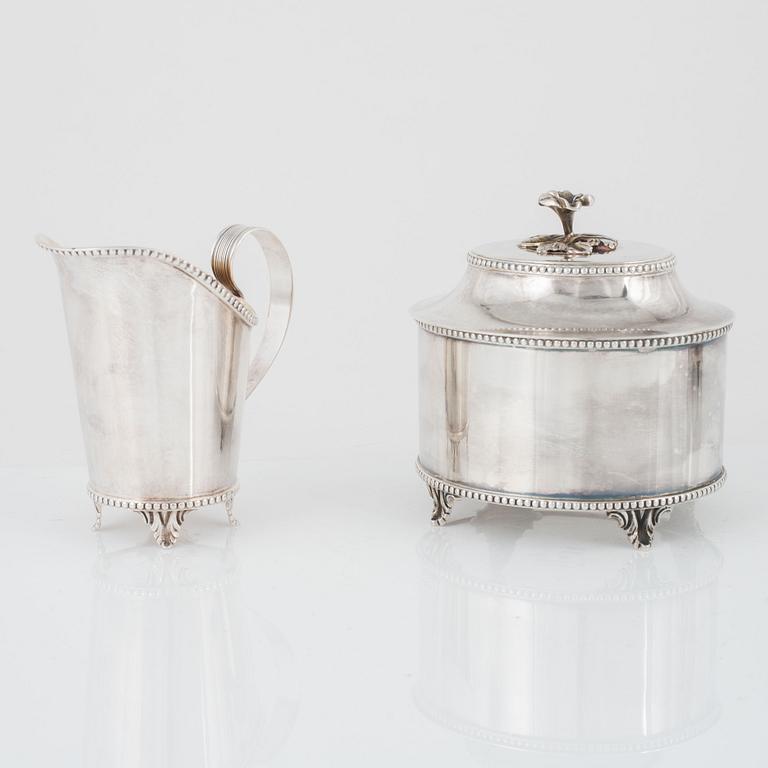 A Swedish Silver Coffee Pot, Creamer and Sugar Bowl, Eric Löfman, MGAB, Uppsala 1976-77.