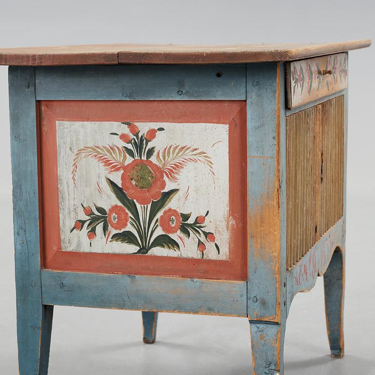 A painted pine table marked E.S.D 1833.