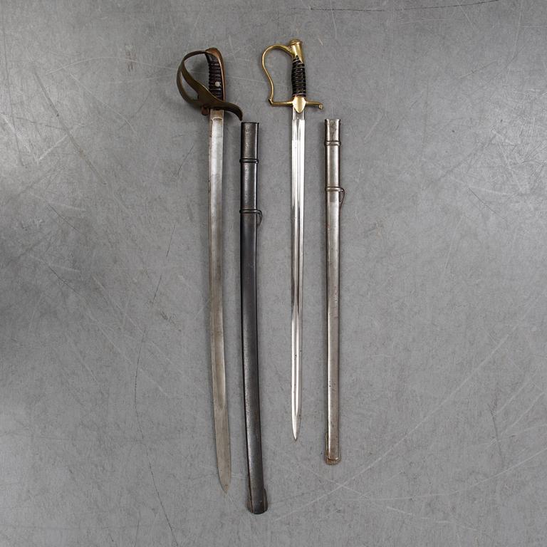 Two Swedish 19th Cenury military swords with scabbards.