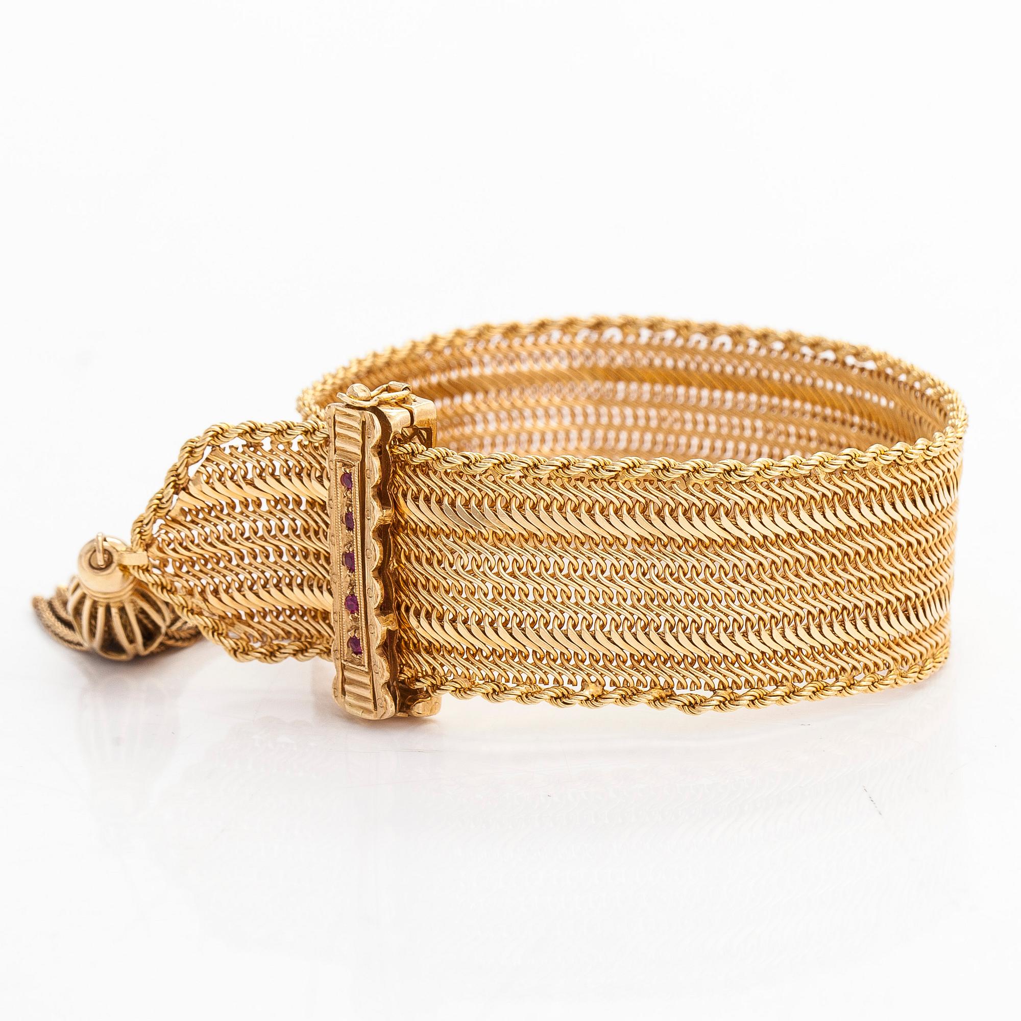 An 18K gold and synthetic rubies bracelet, Italy.