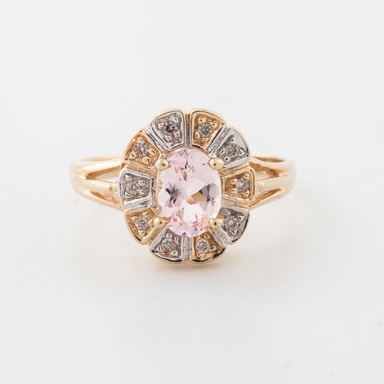 A morganite and brilliant cut diamond ring.