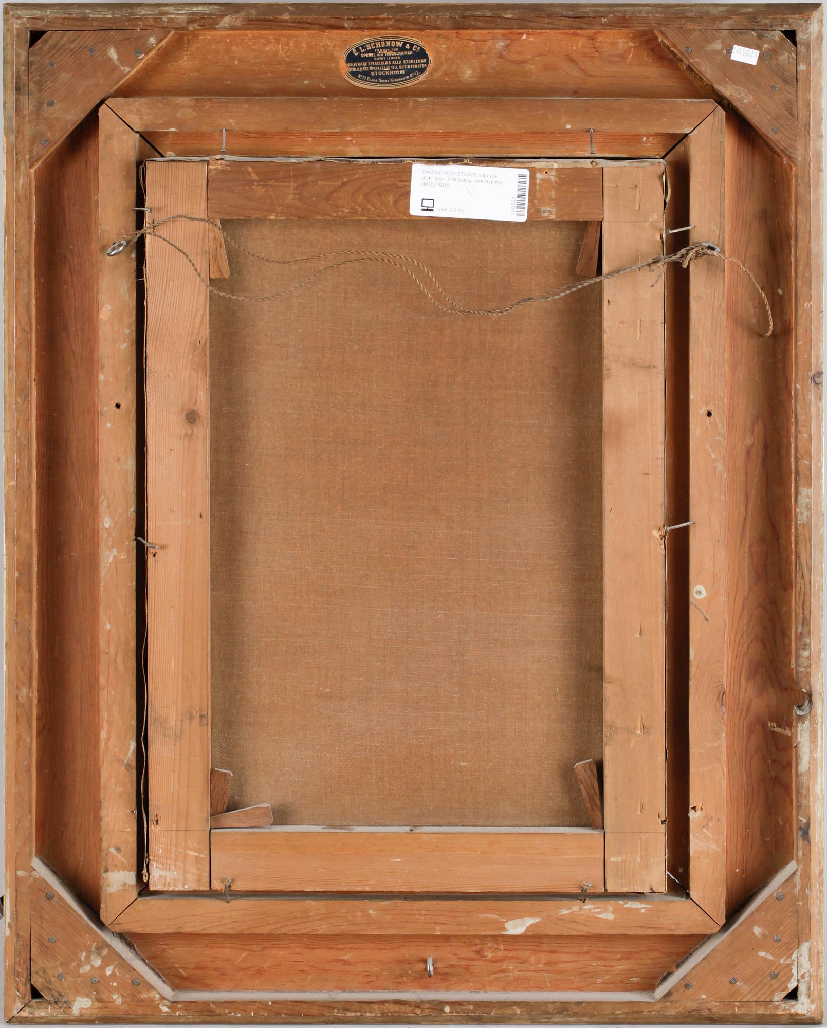 OKÄND KONSTNÄR, olja på duk, sign ? Ribbing, sekelskifte 1800/1900.