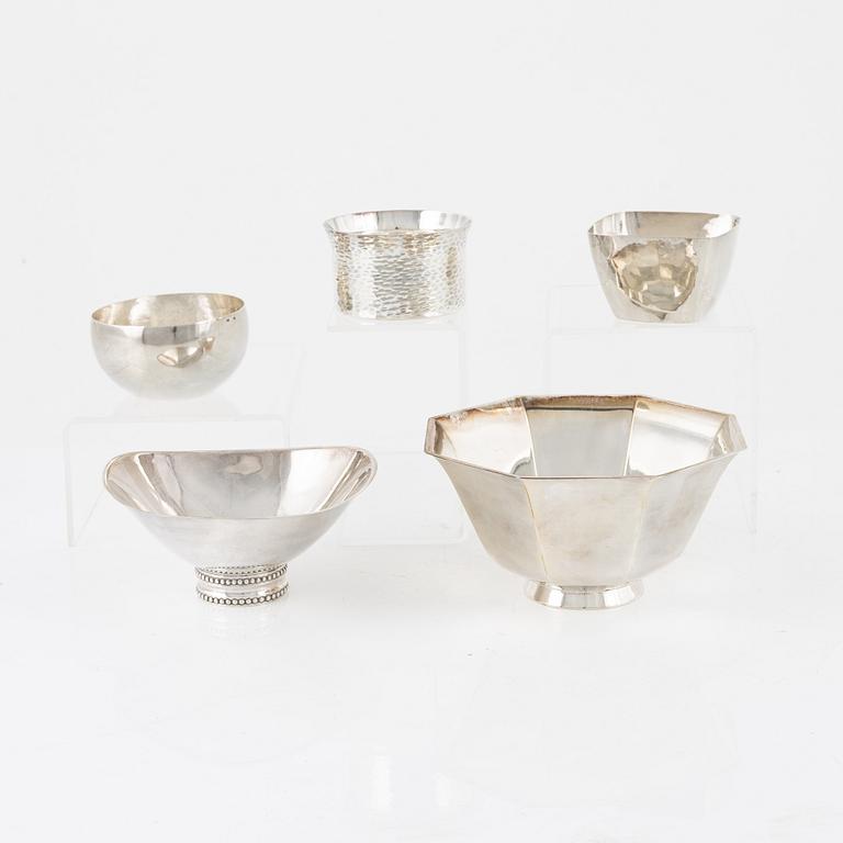 Five silver bowls, Sweden, 1957-1968.