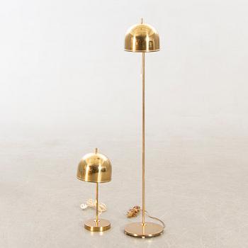Golvlampa och bordslampa Bergboms 1900-talets senare del mässing.
