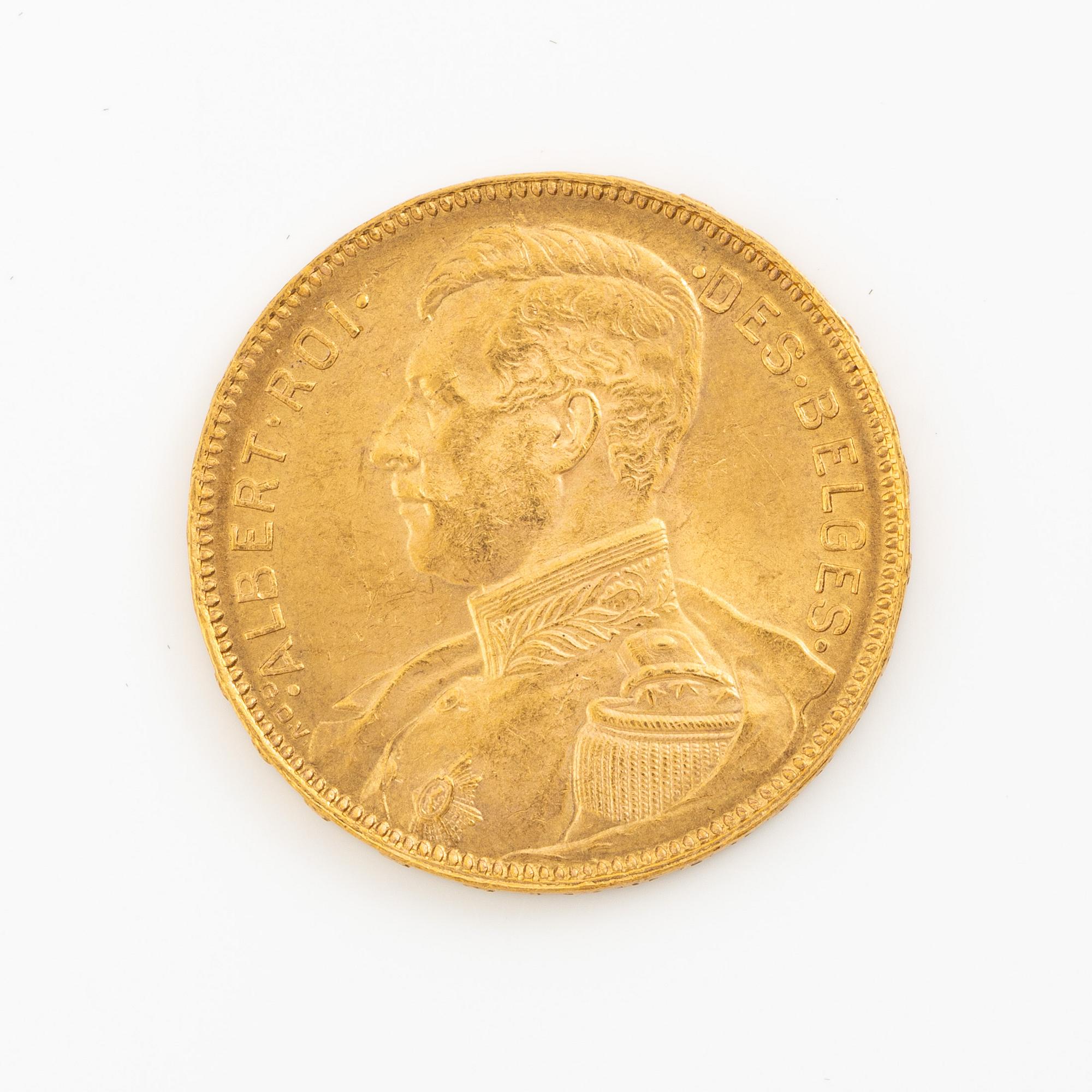 Gold coin, Belgium, Albert, 20 Franc 1914.