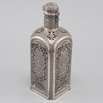 FLASKA, glas och silver, ej stämplad, 1900-tal.