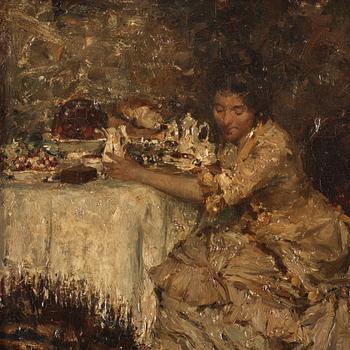 Albert Roelofs, "Dam vid bordet".