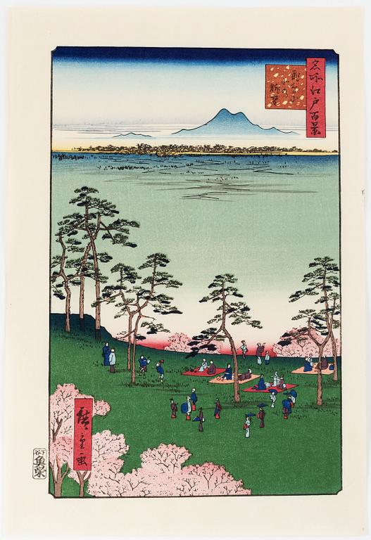 Ando Utagawa Hiroshige, efter, färgträsnitt, 5st, Japan, 1900-talets andra hälft.
