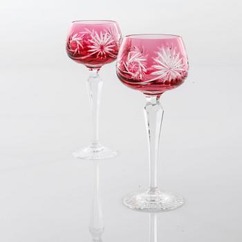 Ten bohemian style wine glasses, 20th century.