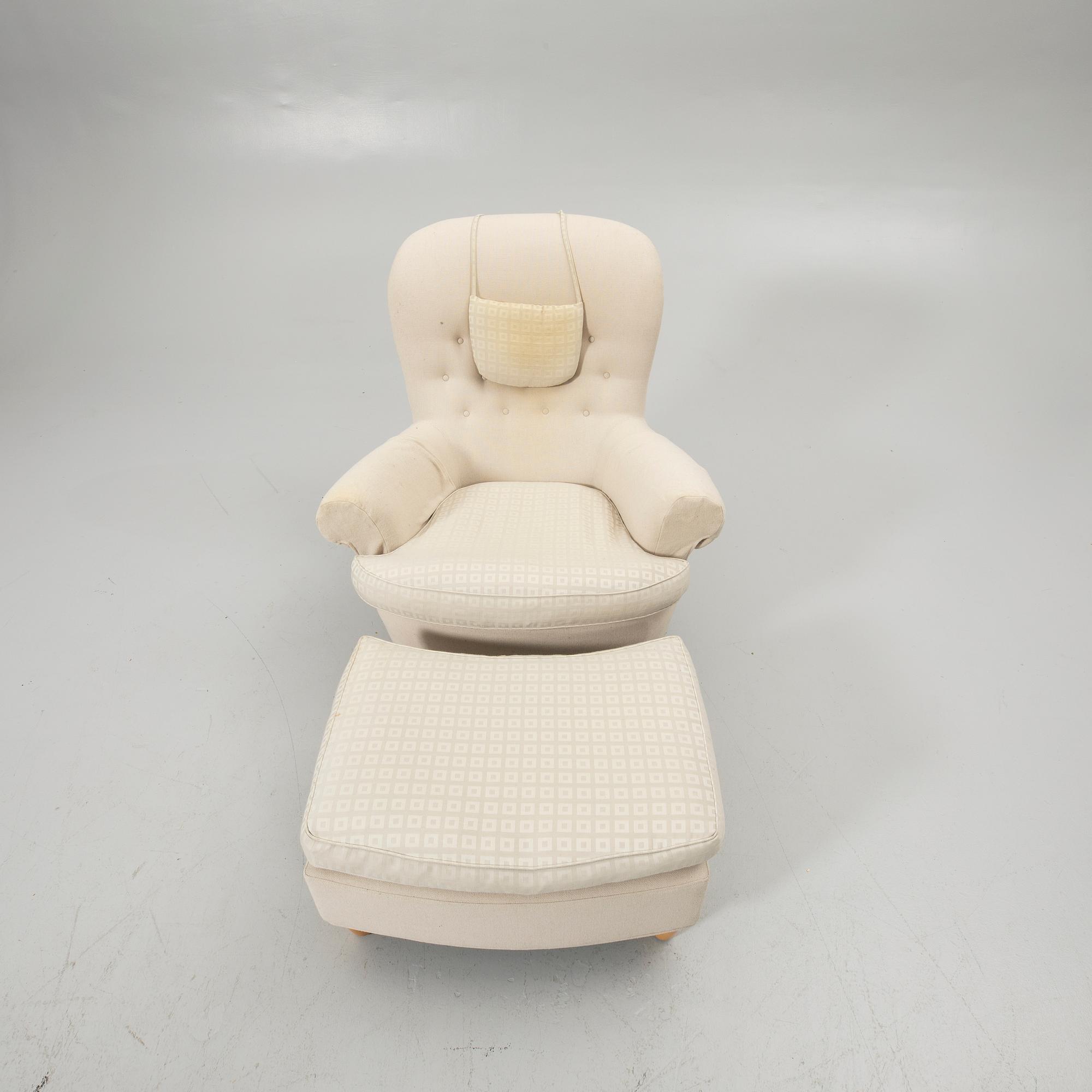 Carl Malmsten, Armchair with footstool, “Jättepaddan”, O. H. Sjögren, Tranås.