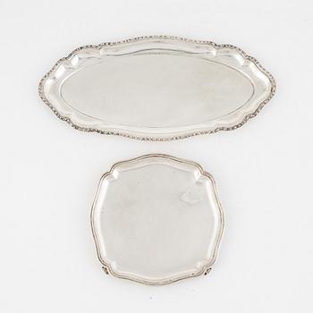 Bricka samt salver, silver, Österrike-Ungern, bl a Pest 1872-1922.