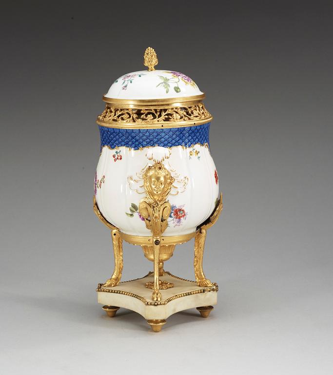 A ormulu mounted jar with cover, probably Meissen Marcolini ca 1800.