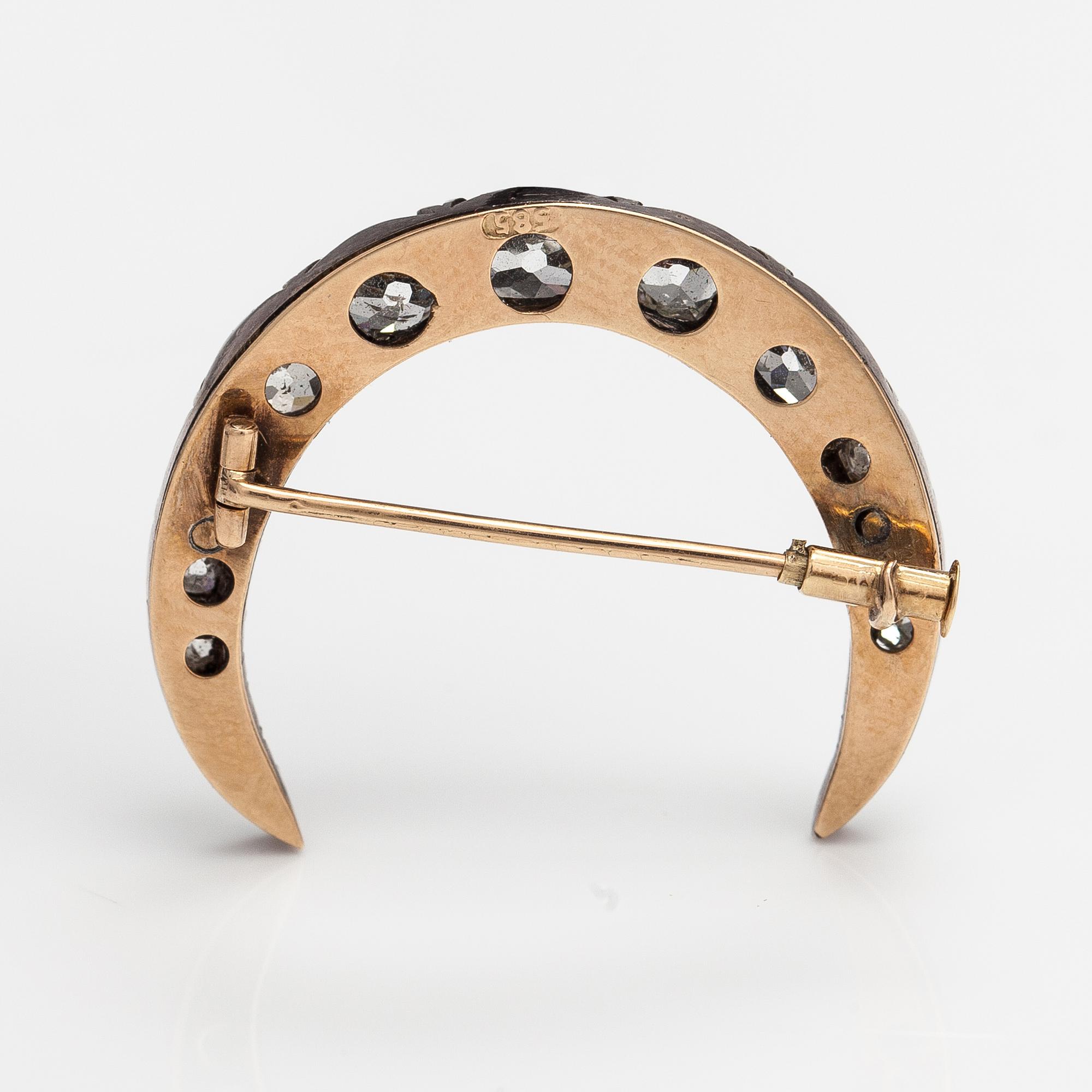 Brosch, 14K guld och silver, gammalslipade diamanter ca 1.24 ct tot. Sent 1800-tal.
