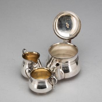 TESERVIS, 3 delar, silver och trä, Mappin & Webb, Birmingham, England, 1915-1916. Total vikt ca 440gr.