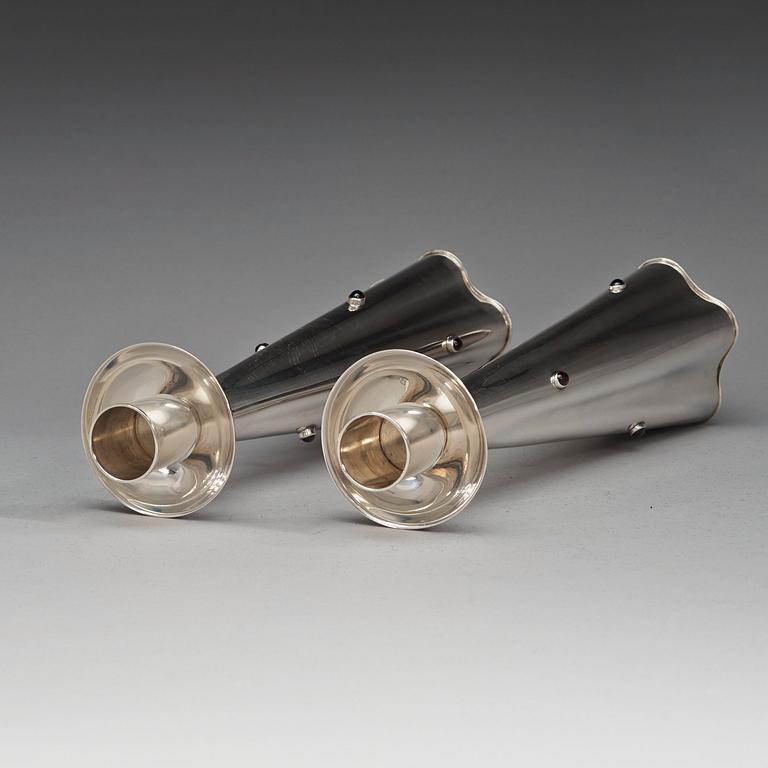 A pair of Vera Ferngren silver candlesticks, C.G Hallberg Stockholm 1959.