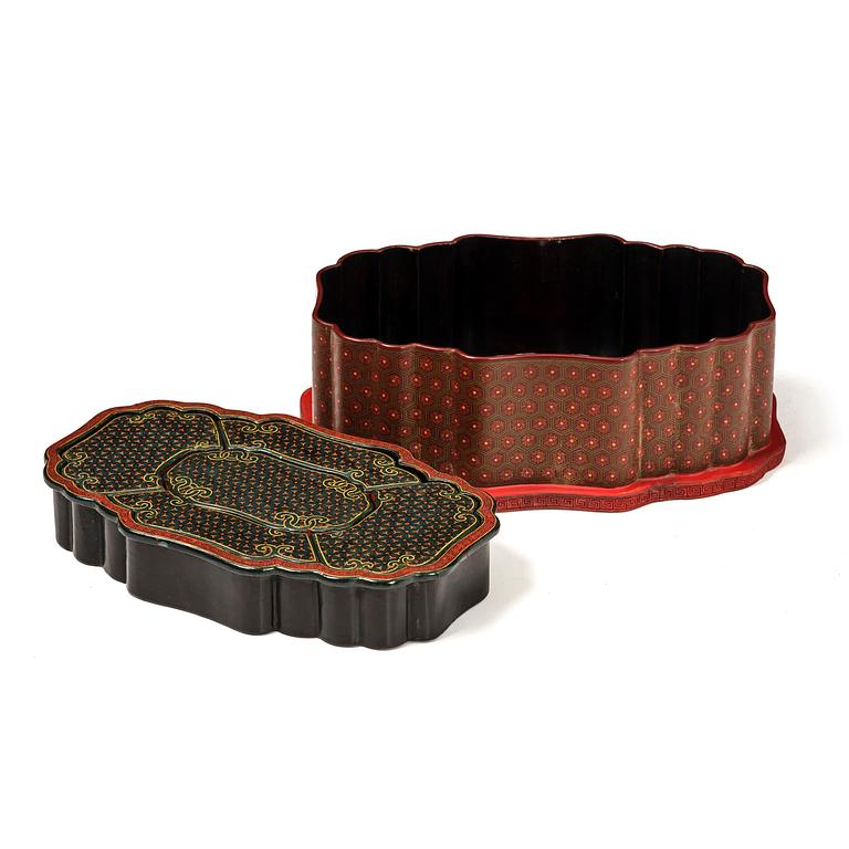 A fine carved lacquer box and cover with tianqi lacquer inset boxes and covers, Qing dynasty, Qianlong (1736-95).