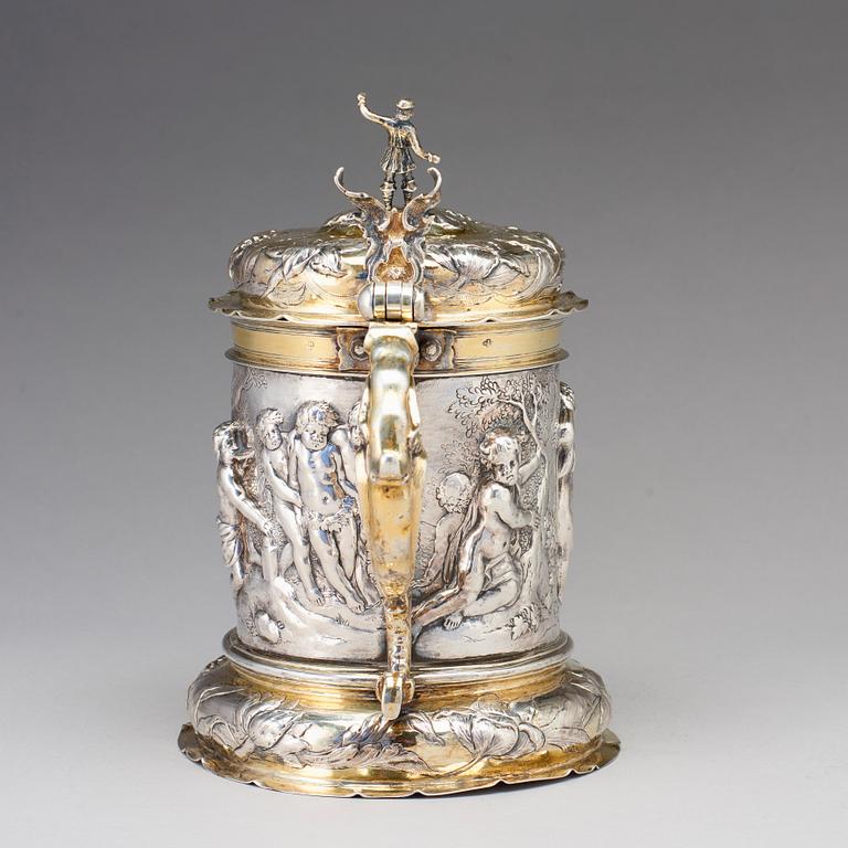 Peter Ohr I (Öhr) dryckeskanna, silver, Hamburg (verksam 1649-1662), barock.