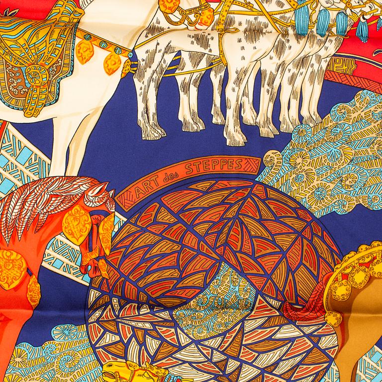 HERMÈS, 3 scarves, "Chasse Au Bois", "Art des steppes" & "Kachinas".