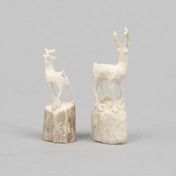 Erik Norberg, antler figurines figurines, signed with monogram and dated -57, -58 and -60.