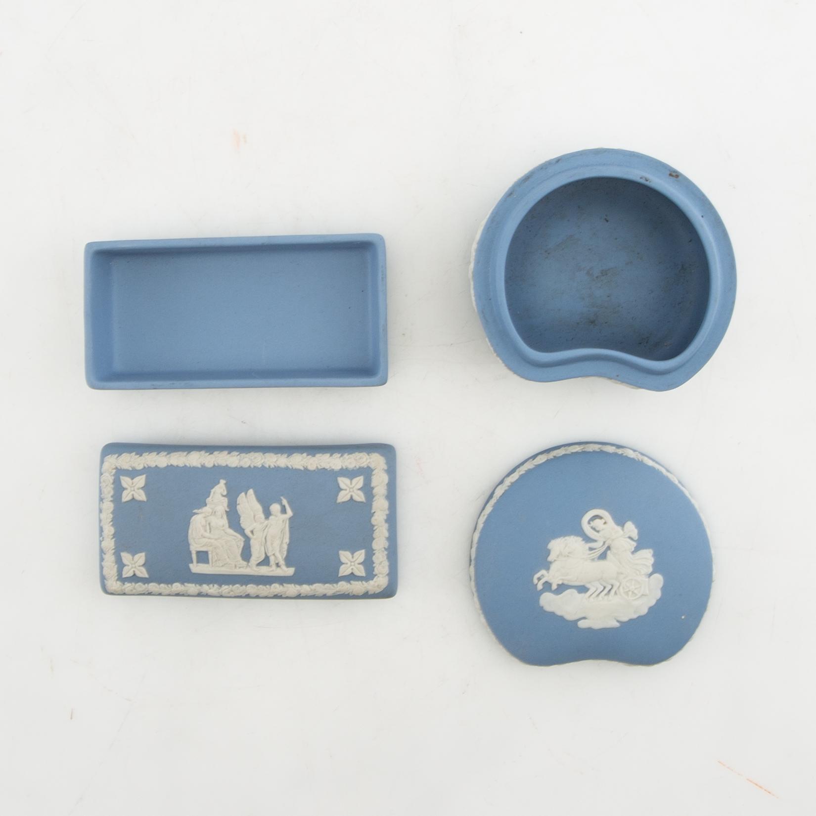 A collection of boxes, plates, etc. 8 dlrs, mostly Wedgwood England 20th century jasperware.