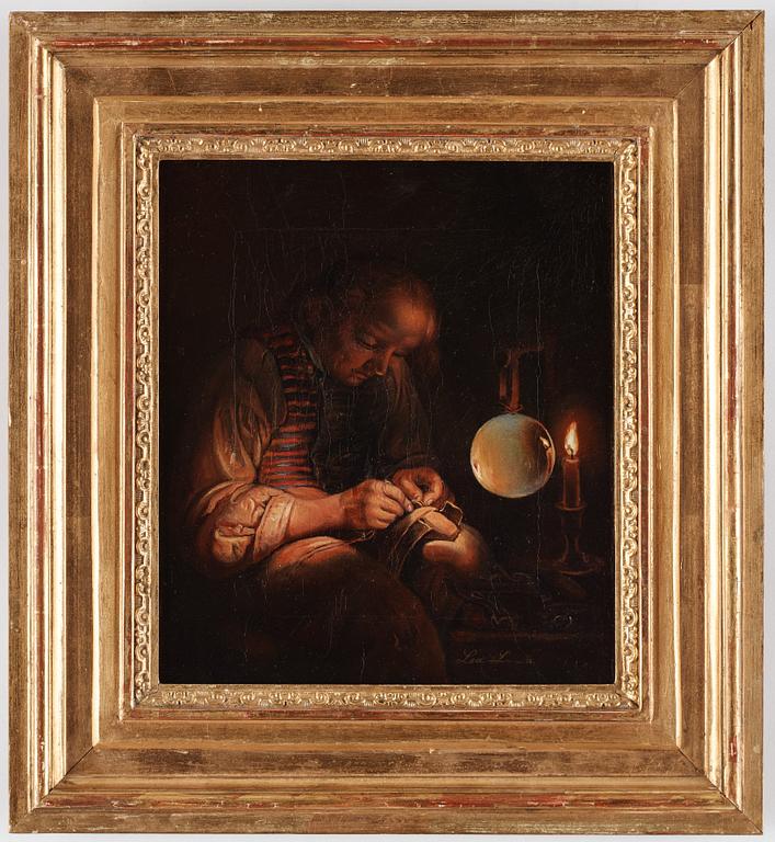 Lea Ahlborn, Self portrait, working by the candlelight.