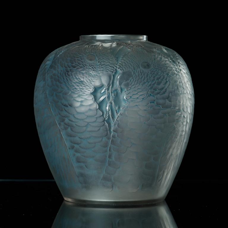 René Lalique, an 'Alicante' frosted and blue stained cast glass vase, France 1920's-30's.