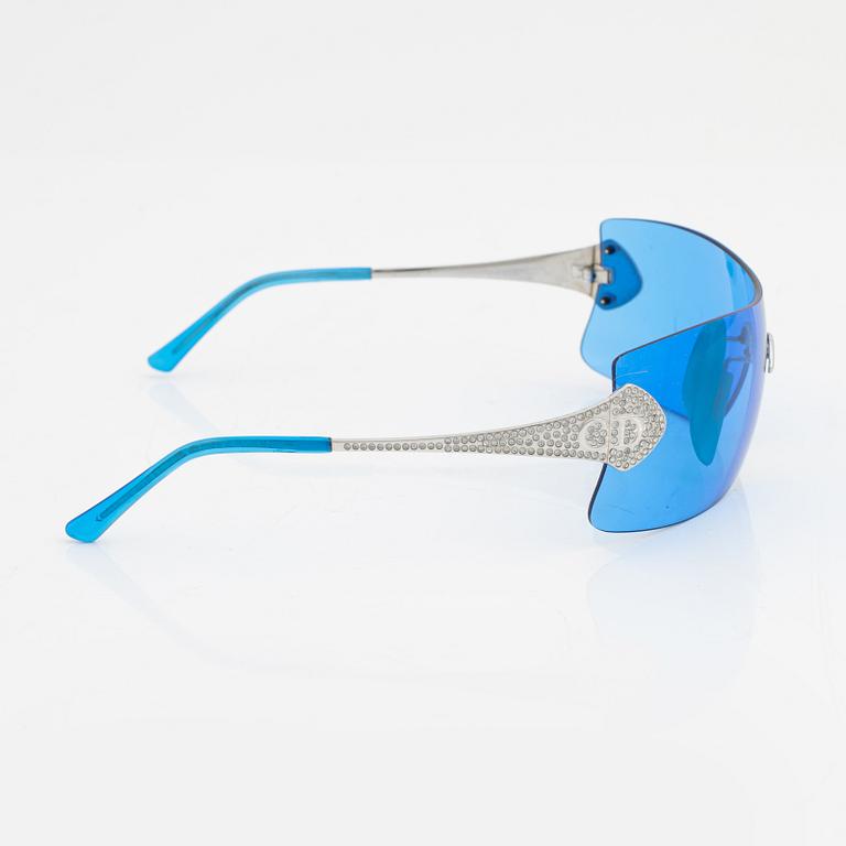 Christian Dior, a pair of white gold plated and blue glass sunglasses.