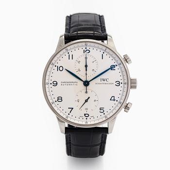 IWC, Portuguese, kronografi, rannekello, 41 mm, teräs, automaattinen, safiirilasi.