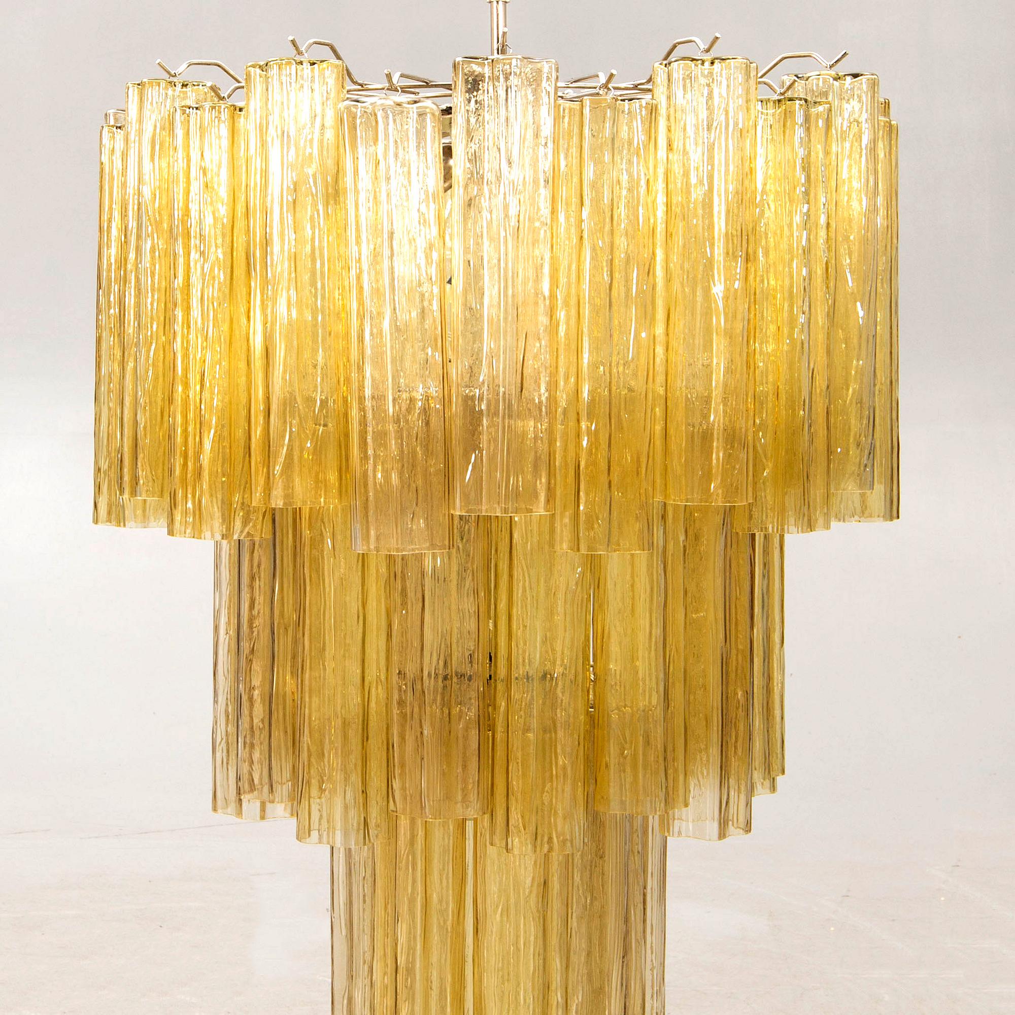 A Toni Zuccheri glass and chrome chandelier for Murano around 2000.