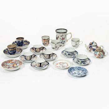 A collection of cups, saucers and teapots, China, Qing dynasty, mostly 18th century.