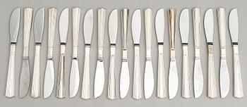 HOLGER RASMUSSEN, ATERIMIA ja LASINALUSIA, 56 osaa, hopeaa 916/925, "Margit", Hopeatehdas oy, Helsinki 1960-luku.