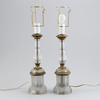 A pair of glass table lamps, probably Russian, second half of the 19th century.