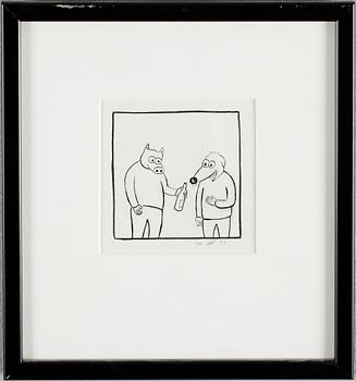 SERIETECKNINGAR, 3 st (2+1), tusch, Gunnar Lundkvist samt Max Andersson, 2 st daterade -97.