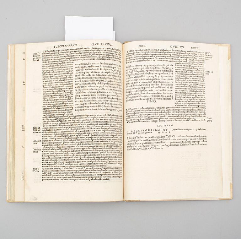 BOOK, Cicero’s Tusculan Disputations, Venice 1516.