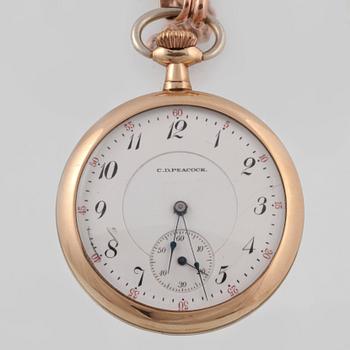 FICKUR, 14K respektive klockkedja i 8K guld, Elgin, USA, sekelskiftet 18/1900.