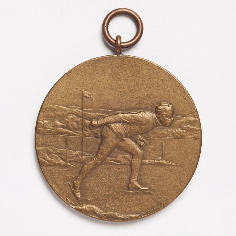Medals, 2 pcs, 1st prize in 500 and 1500 meters speed skating, 1920, bronze.