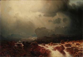 312. Marcus Larsson, Romantiskt landskap med virvlande vatten.