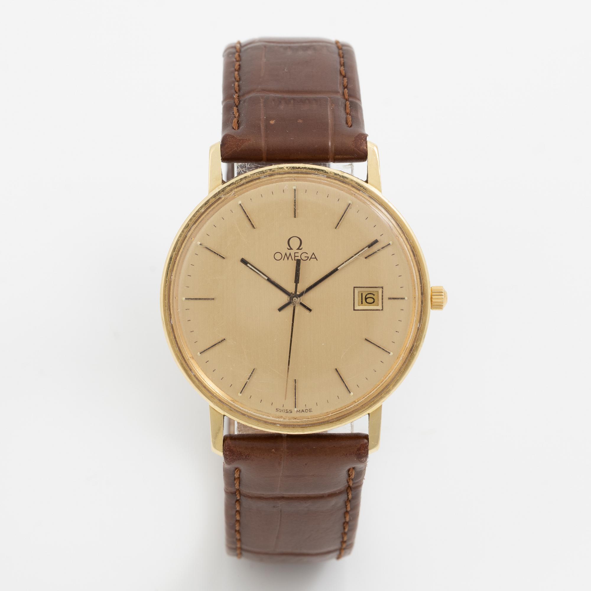 Omega, armbandsur, 14K guld, 33,5 mm.