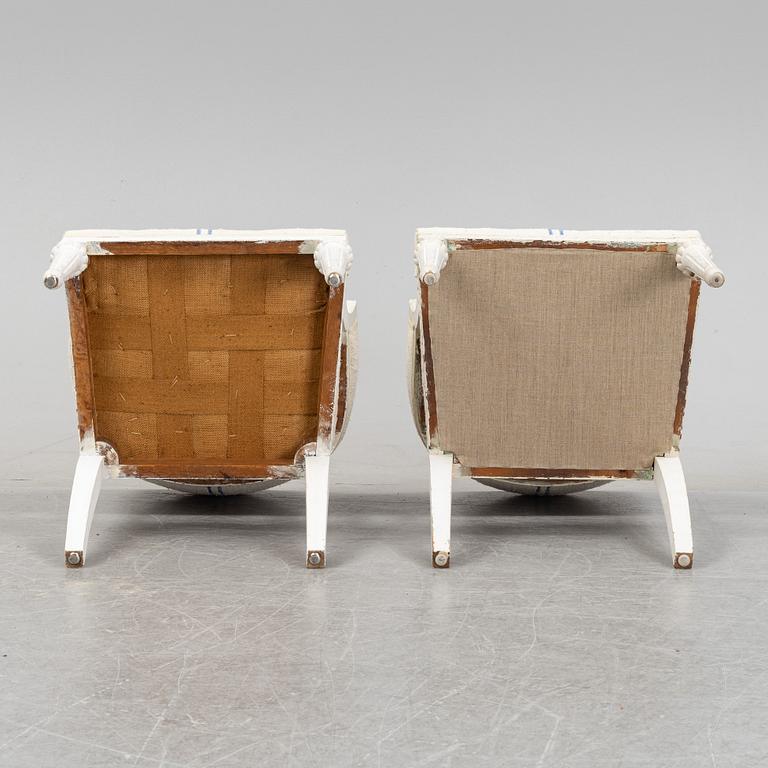 A pair of Gustavian style armchairs from around year 1900.