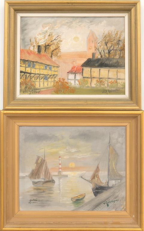 Oluf Wolmer Jakobsen "Old Ystad" and "Malmö Harbour".