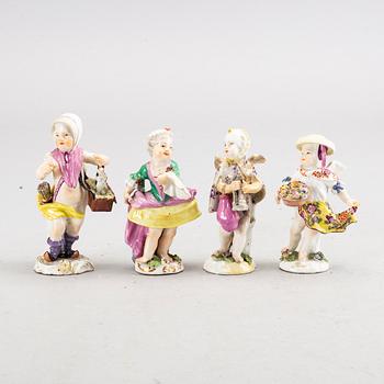 SET OF FOUR PORCELAIN FIGURINS, TWO MARKED MEISSEN, 18TH CENTURY.