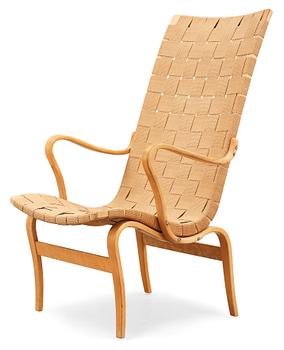 636. A Bruno Mathsson beech and paper webbing easy chair, Karl Mathsson, Värnamo 1940's.