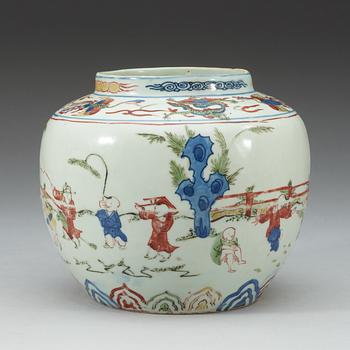 KRUKA, porslin. Ming dynastin, med Wanli sex karaktärers märke och period (1573-1620).