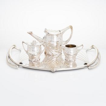 Paul Follot, a four-piece Art Nouveau silver-plated tea set, France early 20th century.